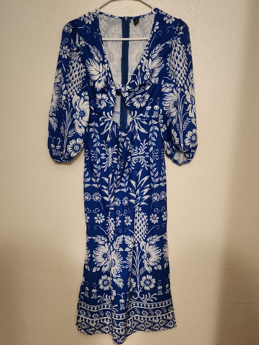 SHEIN blue and white tropical floral midi dress! M Nwot